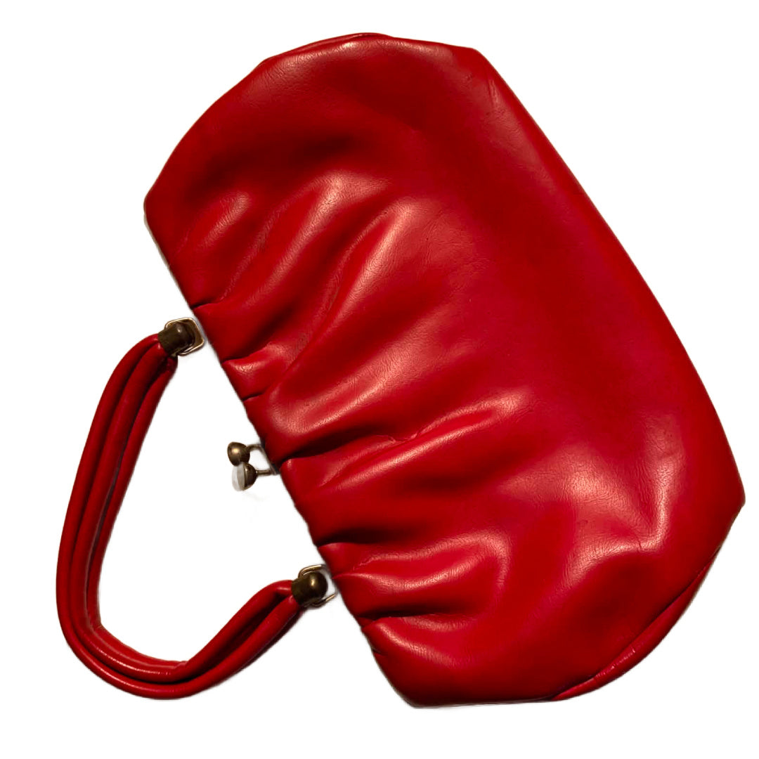 Lipstick Red Leather Kiss Lock Double Handle Handbag circa 1960s
