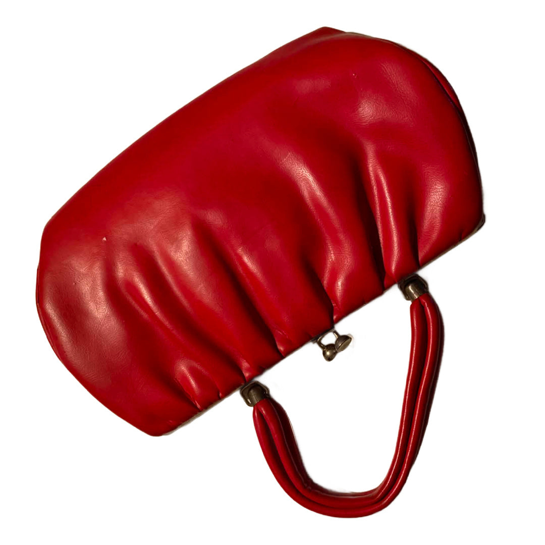 Lipstick Red Leather Kiss Lock Double Handle Handbag circa 1960s