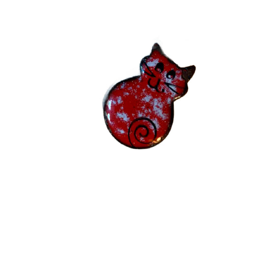 Enameled Red Artsy Kitty Cat Tint Brooch circa 1980s