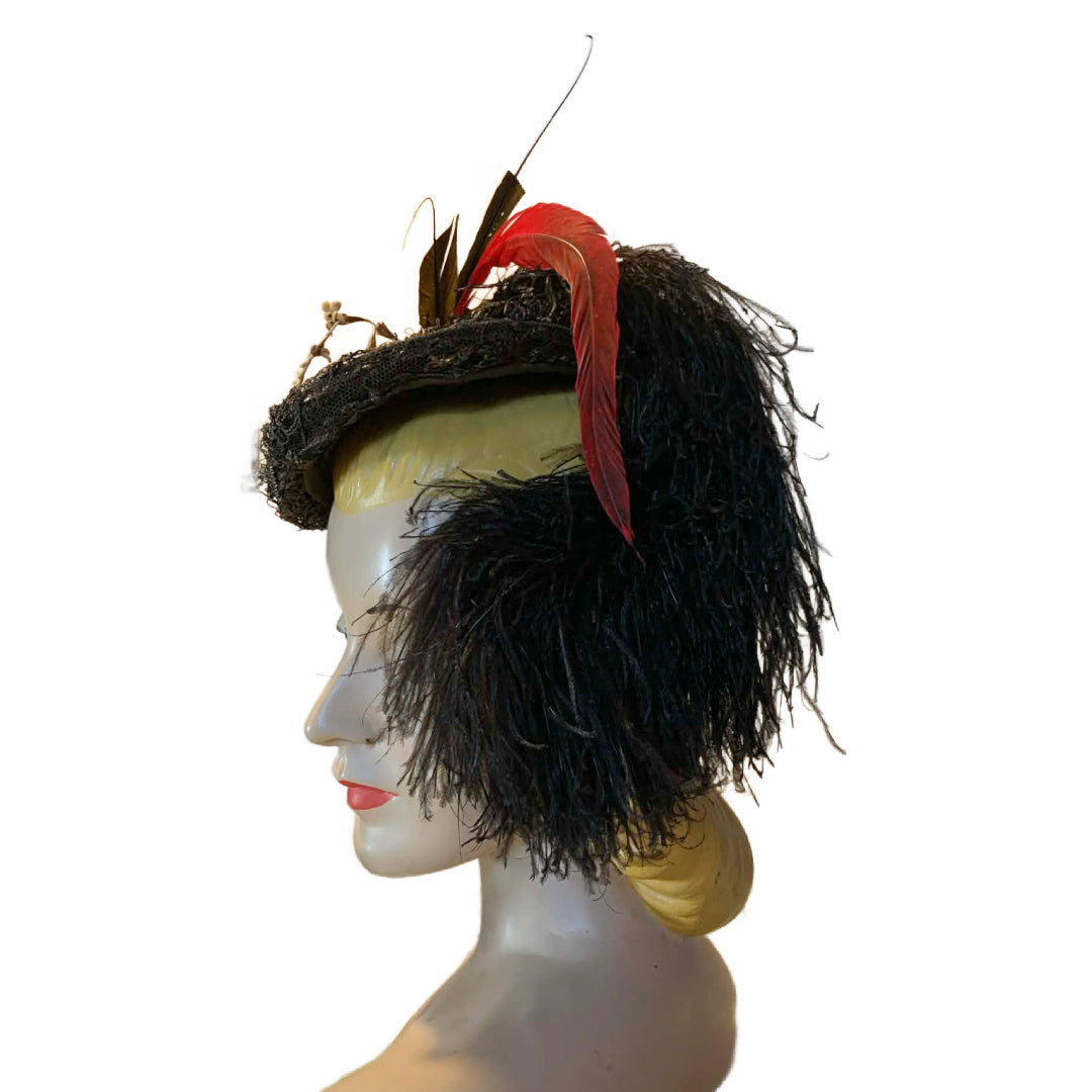 Little Foxes Plumed Straw Peaked Victorian Reimagined Antique Hat