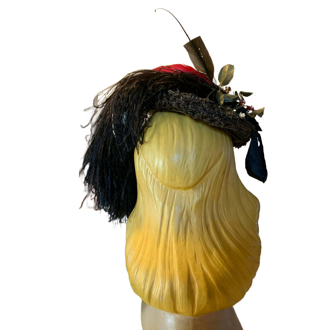 Little Foxes Plumed Straw Peaked Victorian Reimagined Antique Hat
