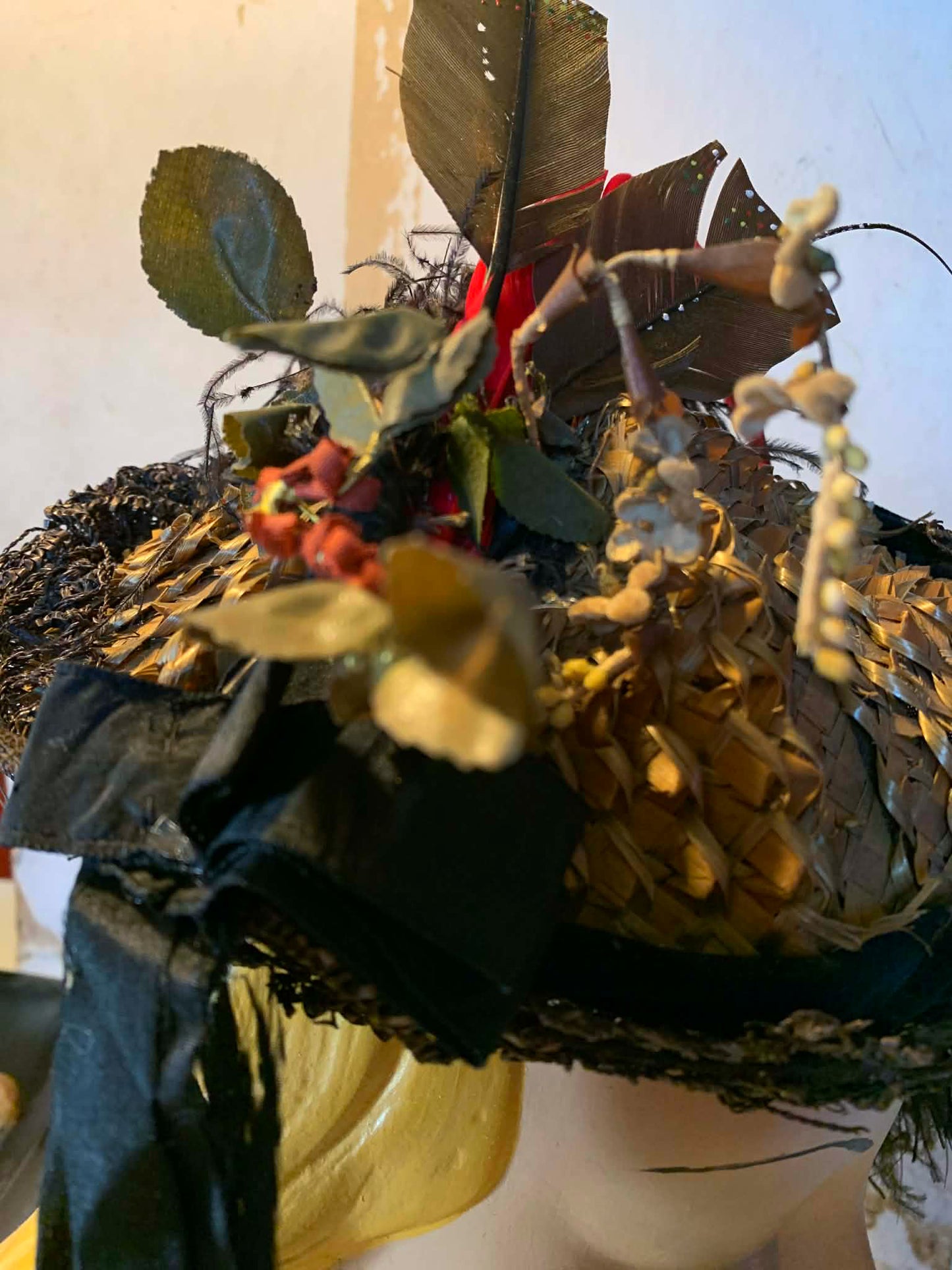 Little Foxes Plumed Straw Peaked Victorian Reimagined Antique Hat