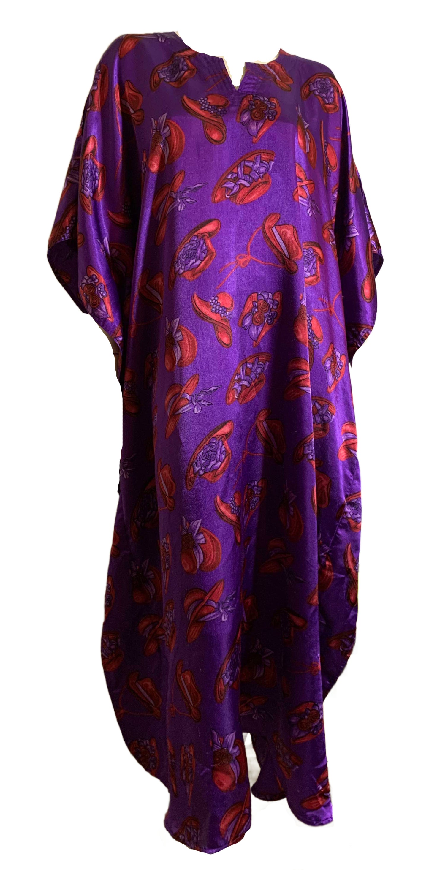 Red Hat Lady Print Satin Finish Caftan  circa 1990s