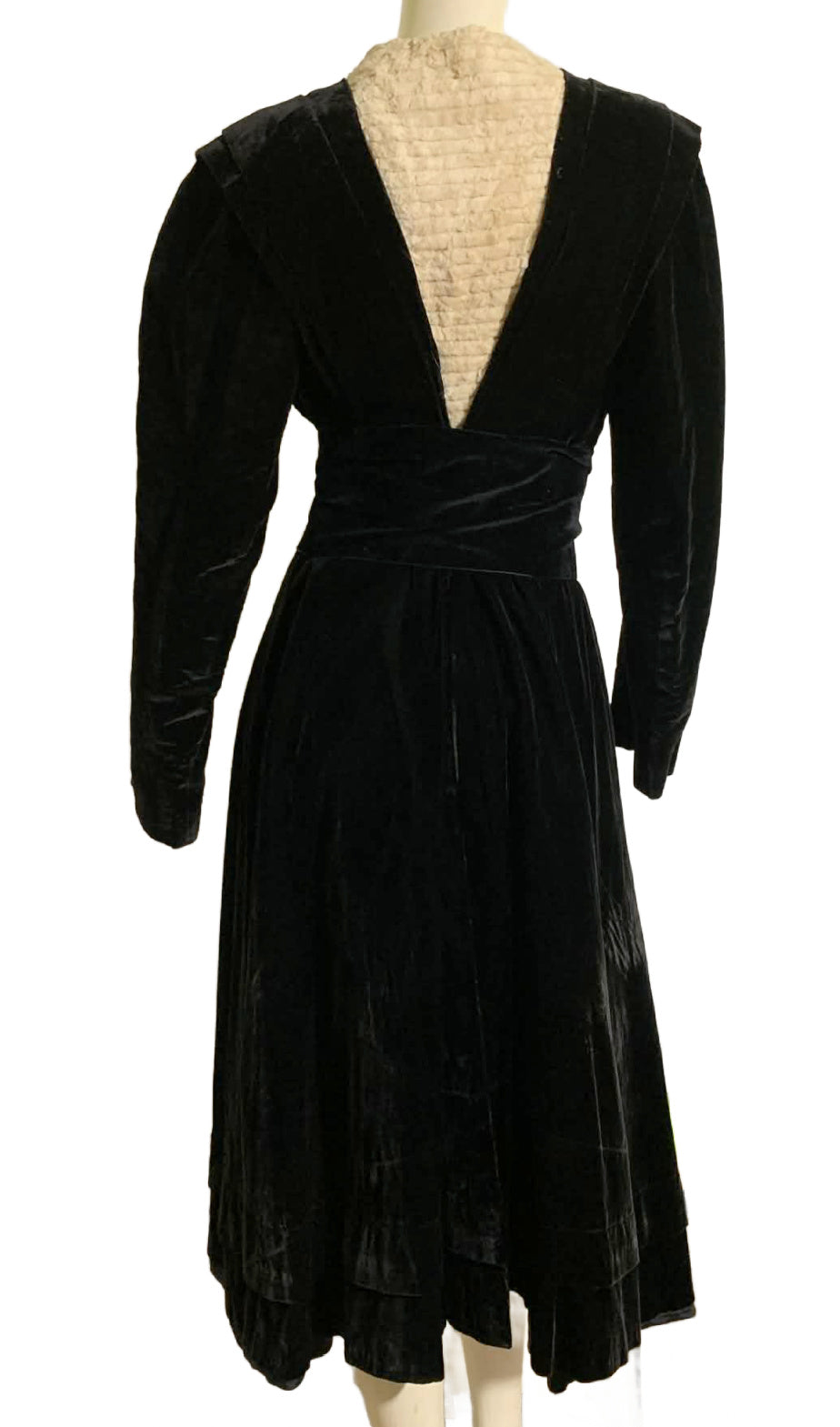 Black Velvet and Sculpted Fur Coat Slit Back circa 1890s