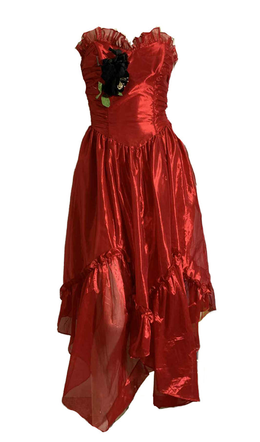 Shimmering Cherry Red Strapless Prom Dress circa 1980s