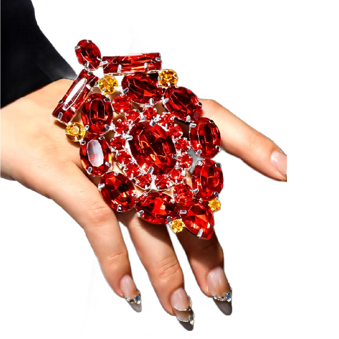 Blood Orange- the Ruby Red and Tangerine Rhinestone Oversized Cocktail Ring