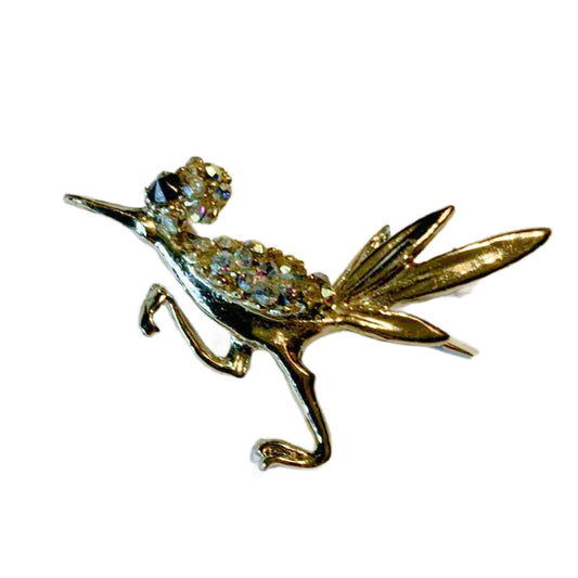Spry Little Desert Bird Colored Rhinestone Brooch circa 1960s