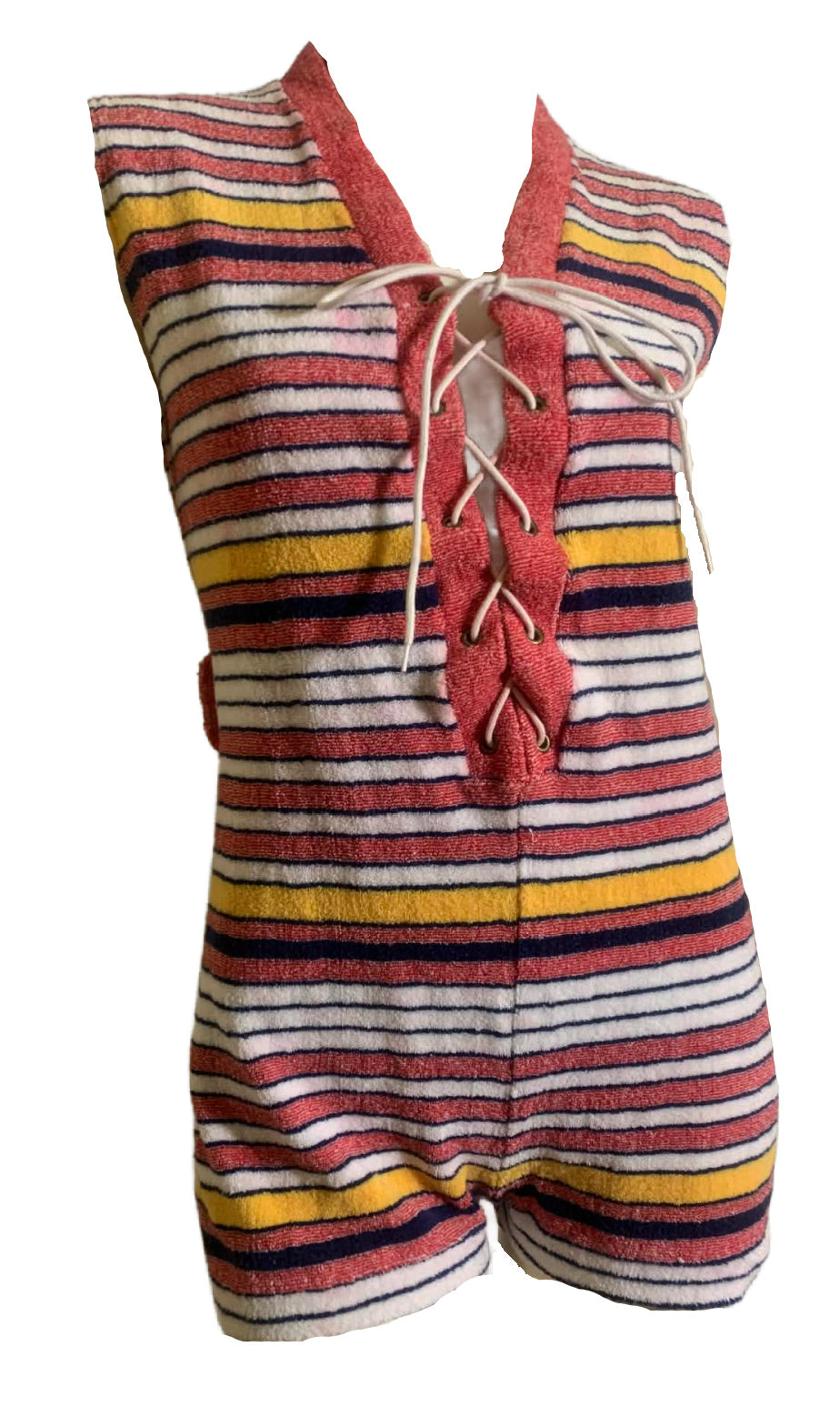 Summer Sweet Colored Stripes Terry Cloth Romper circa 1980s