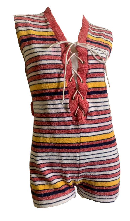 Summer Sweet Colored Stripes Terry Cloth Romper circa 1980s
