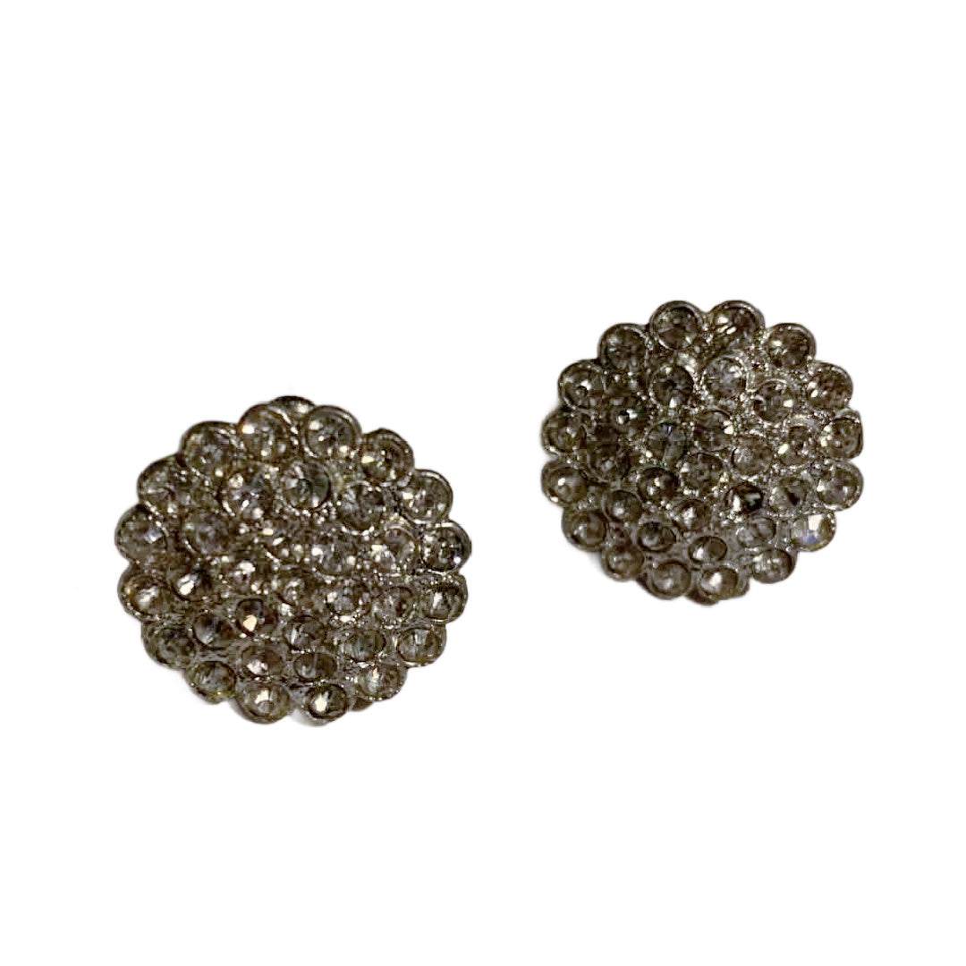 Rhinestone Chip Round Clip Earrings circa 1950s