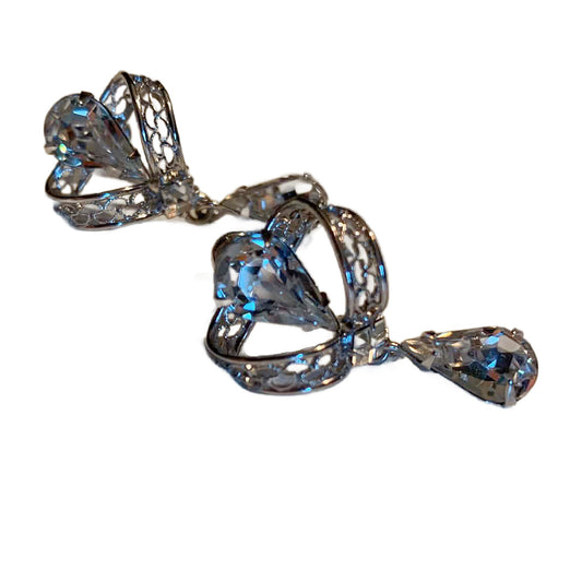 Glam Crystal and Rhinestone Dangle Clip Earrings circa 1950s