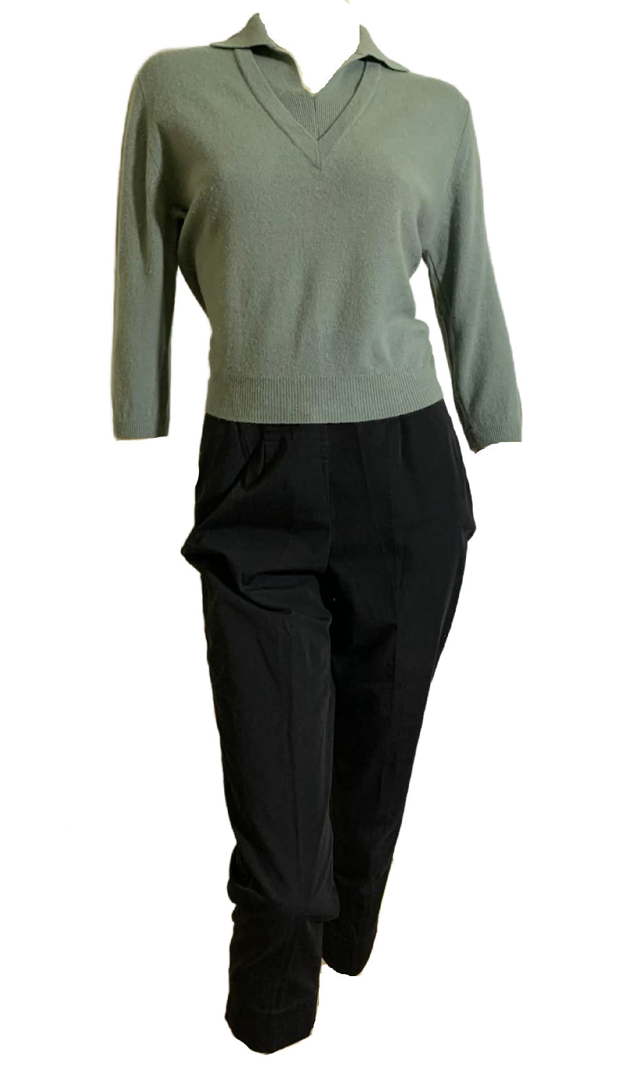 RESERVED Sage Green Orlon Sweater Notched Neckline circa 1960s