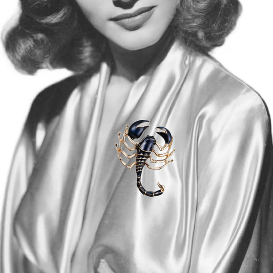 Sultry Black Scorpion Enameled Metal Brooch 1940s Inspired