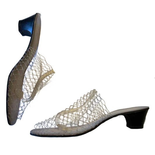 Iconic "Invisible" Clear Fishnet Low Heel Shoes circa 1970s US 7