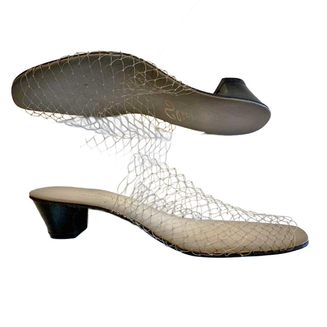 Iconic "Invisible" Clear Fishnet Low Heel Shoes circa 1970s US 7