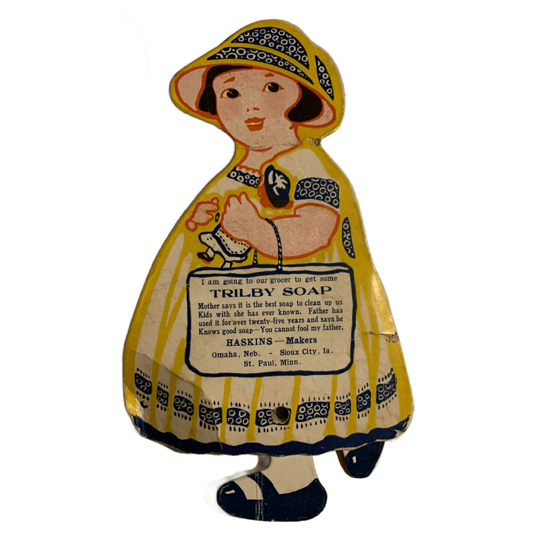 Trilby Soap Allen's Walking Doll Cardboard Advert 8 1920s