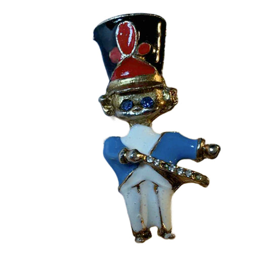 Enameled Soldier Brooch with Blue Rhinestones circa 1960s