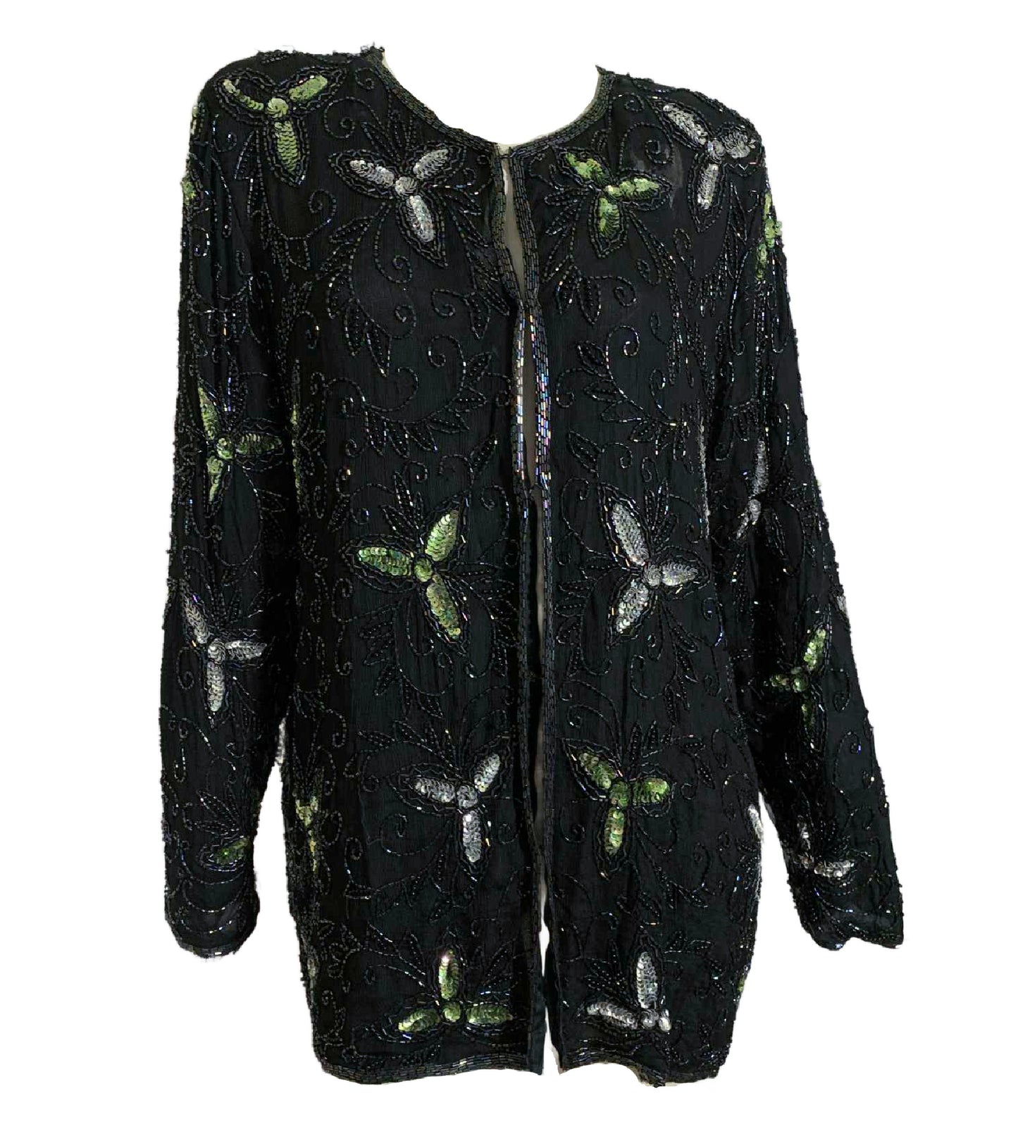 Midnight Blue Silk Beaded and Sequined Jacket Plus circa 1980s