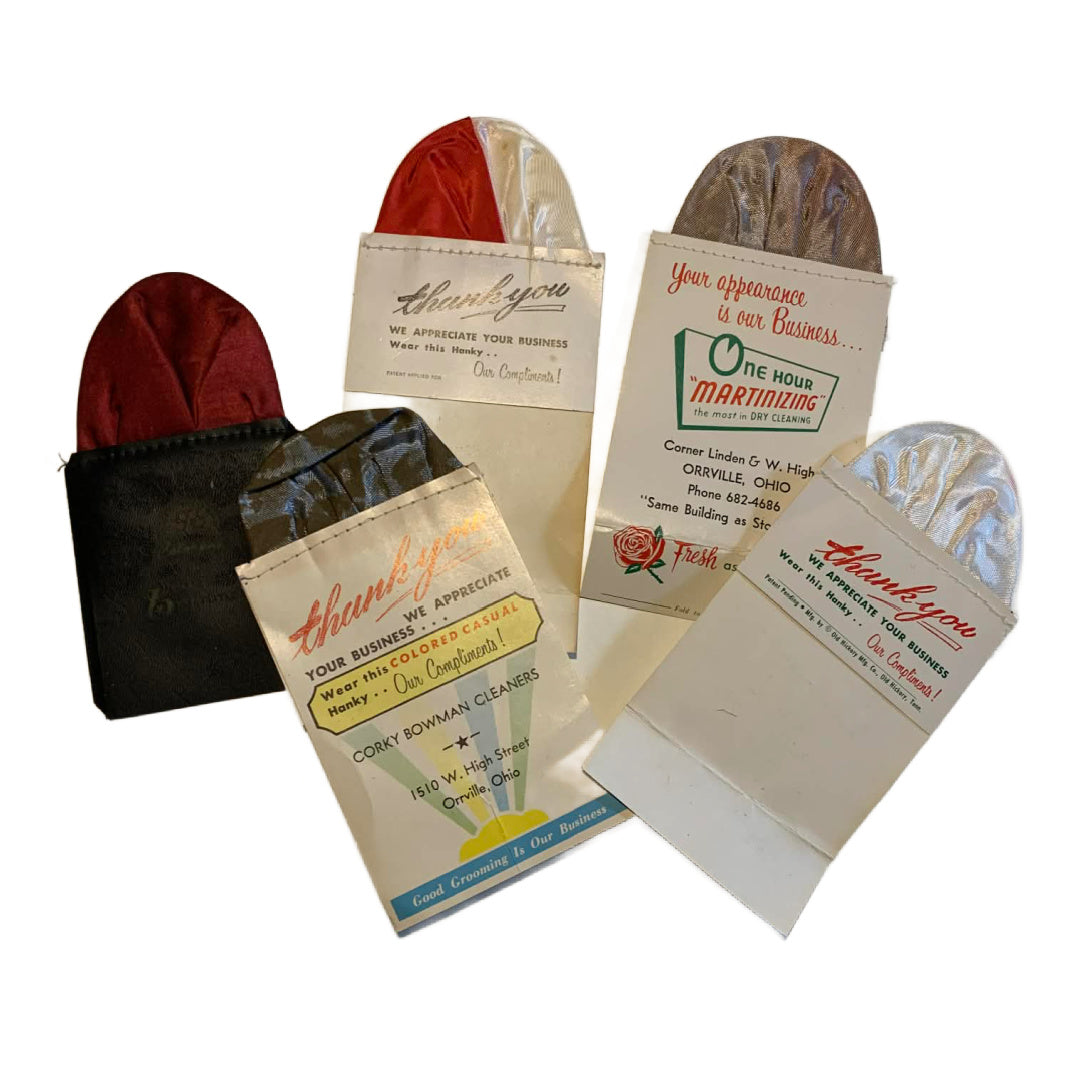 Lot 5 Dry Cleaning Ads with Men's Pocket Hankies circa 1960s