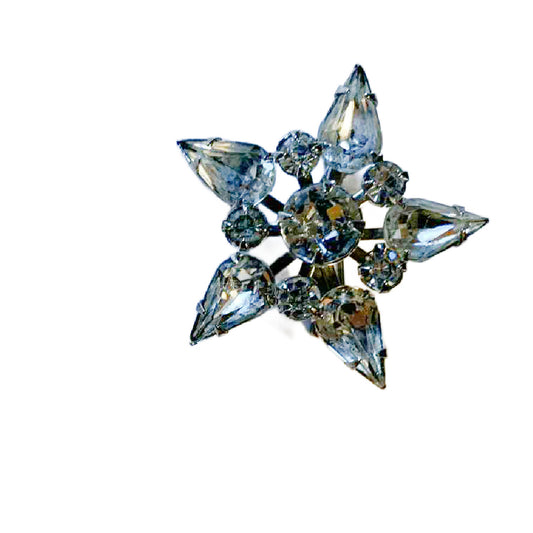 Star Shaped Clear Rhinestone 1" Brooch circa 1950s