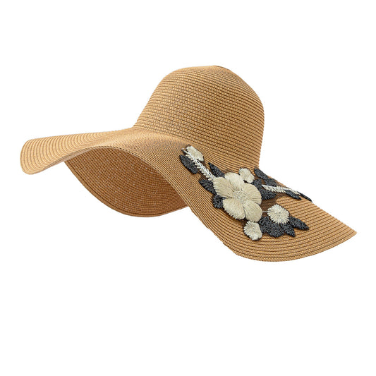 Neva- the Wide Brim Straw Hat with Floral Accent 2 Colors