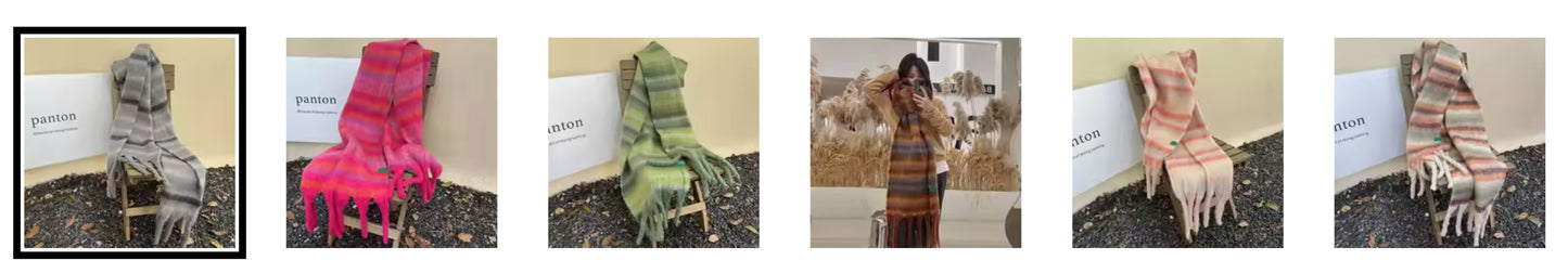 Val- the Striped Fringed Winter Scarf