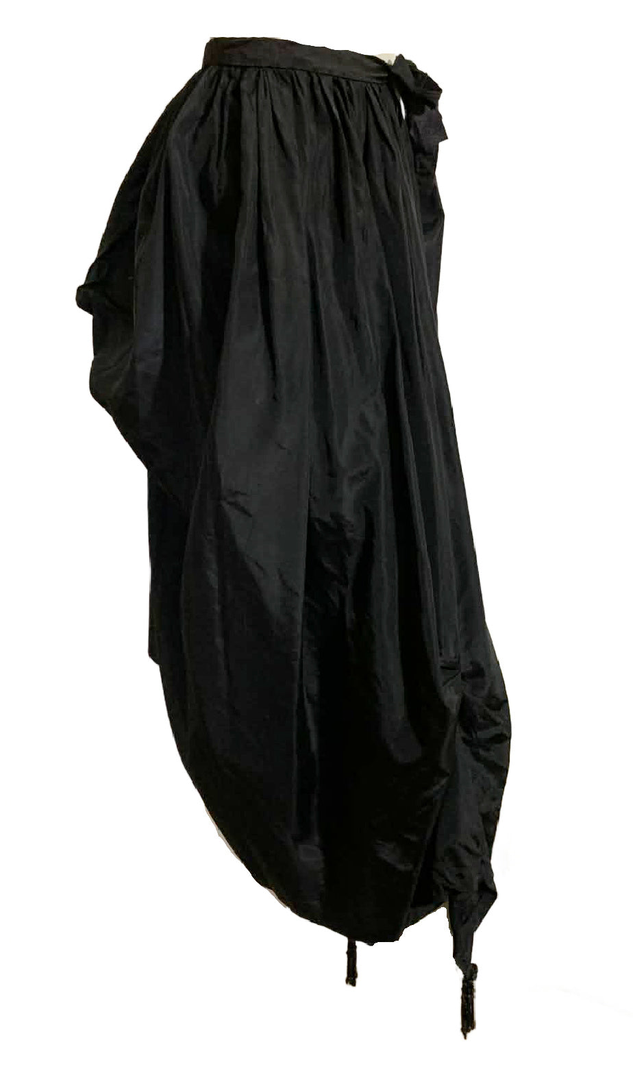 Black Weighted Silk Asymmetrical Overskirt Jet Beaded Tassels circa 1910s