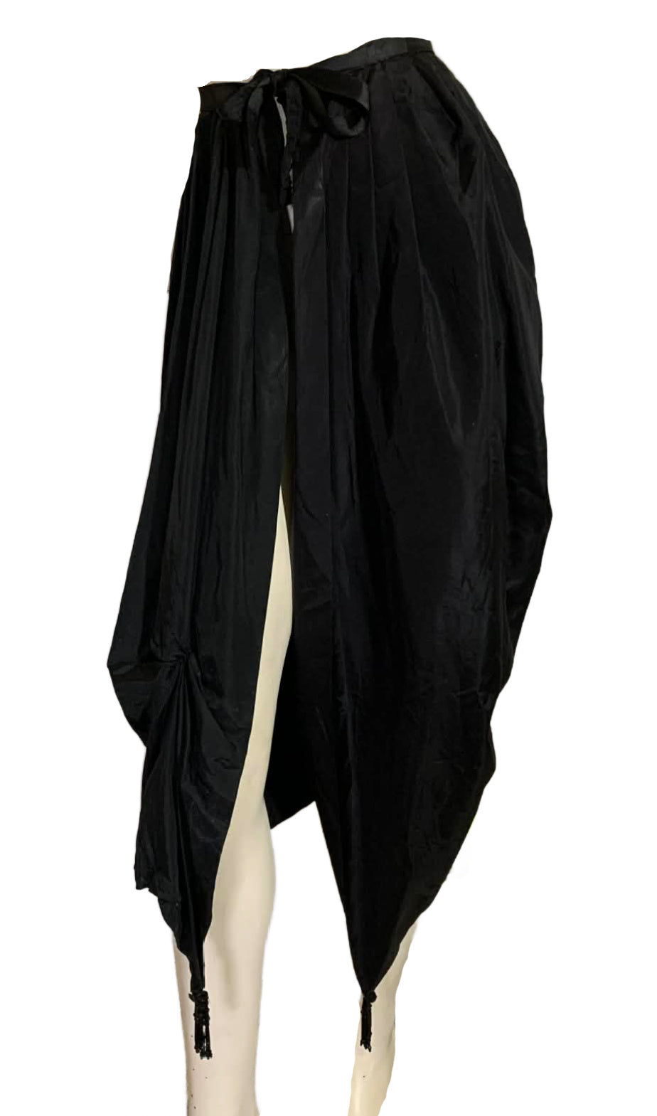 Black Weighted Silk Asymmetrical Overskirt Jet Beaded Tassels circa 1910s