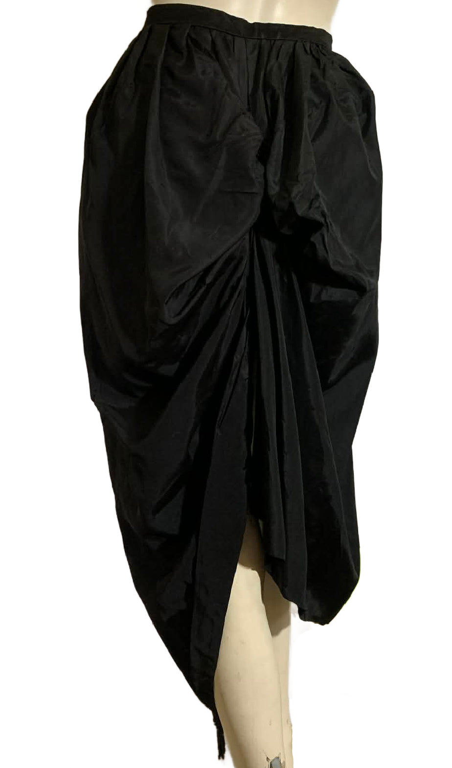 Black Weighted Silk Asymmetrical Overskirt Jet Beaded Tassels circa 1910s