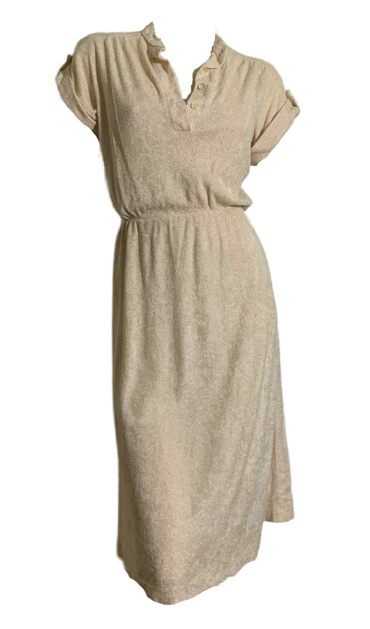 Butter Cream Terry Cloth Dress circa 1970s