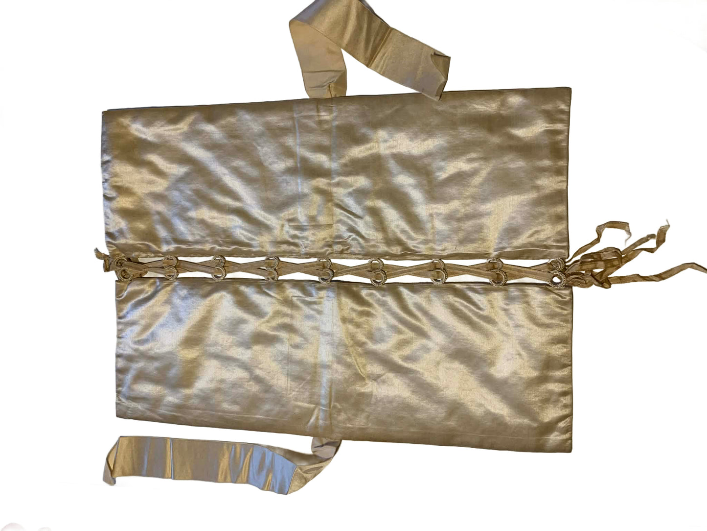 Ivory Silk Lingerie Keeper with Stenciled Flowers & Ribbons circa 1890s