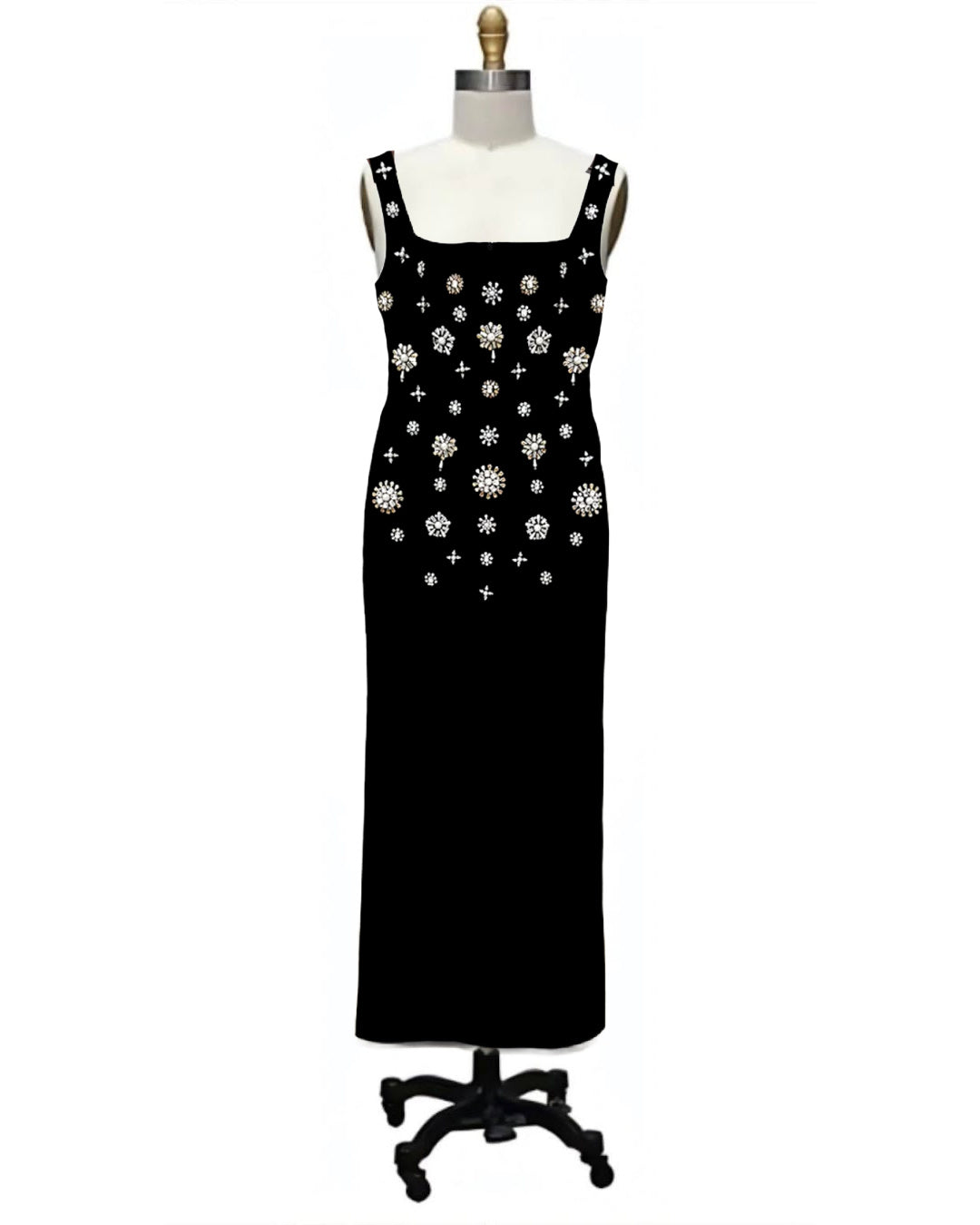 Snow Queen- the Black Column Gown with Snowflake Rhinestone Beading