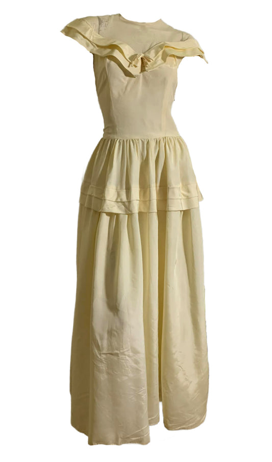 Off White High Neck Wedding Dress circa 1940s as is