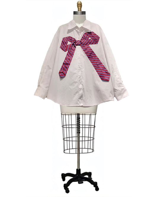 Gifty- the Bow Appliqued White Button Down Shirt