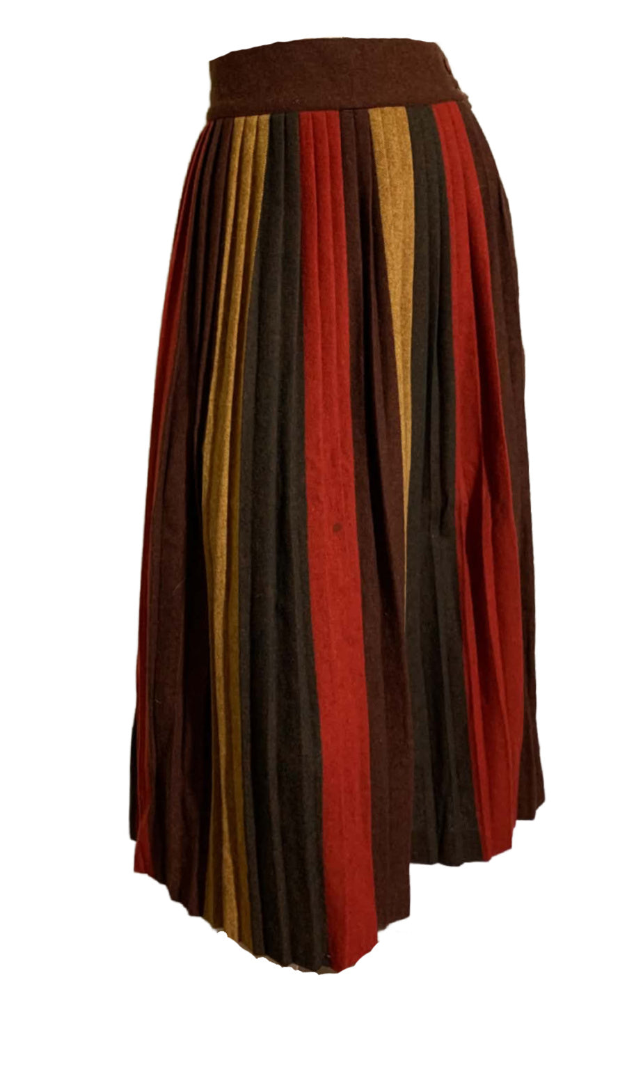 Fall Colors Vertical Striped Wool Pleated Skirt circa 1940s