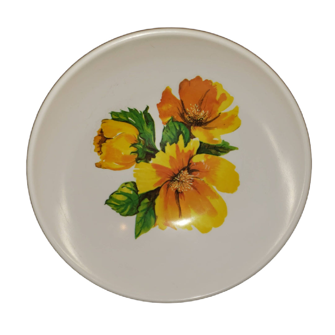Sunshine Yellow Flower Design Melmac 1960s Bowl
