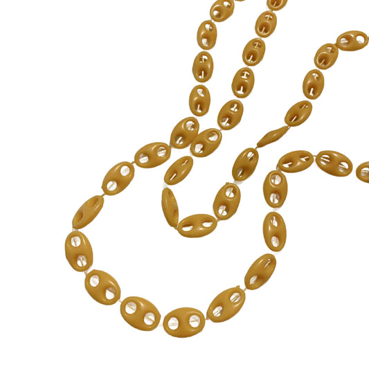 Button Style Yellow Celluloid Super Log Necklace 52" circa 1930s