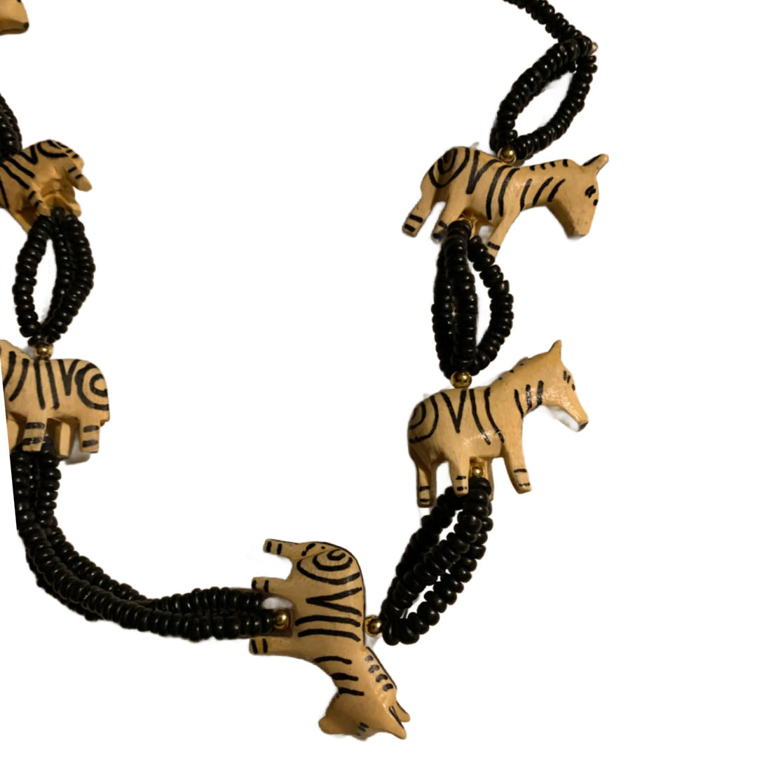 Wooden Zebra and Bead Necklace circa 1990s
