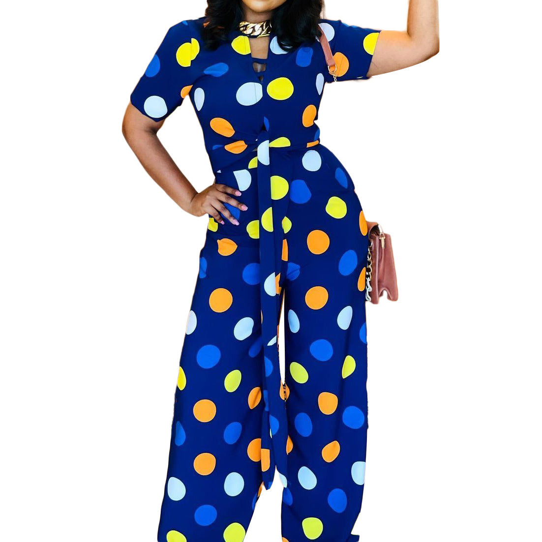 Summer Circus Polka Dots Pantsuit Jumpsuit with Sash