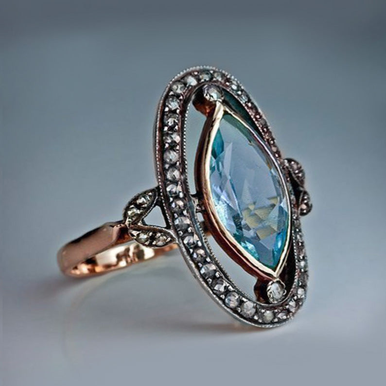 Faux Aquamarine Crystal and Marcasite Ring