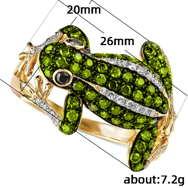Frog Prince Green Rhinestone Ring