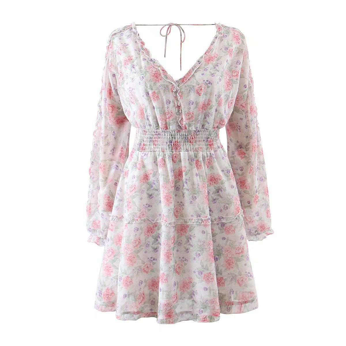 Dreamy Floral 1970s Style Pastel Short Ruffled Dress