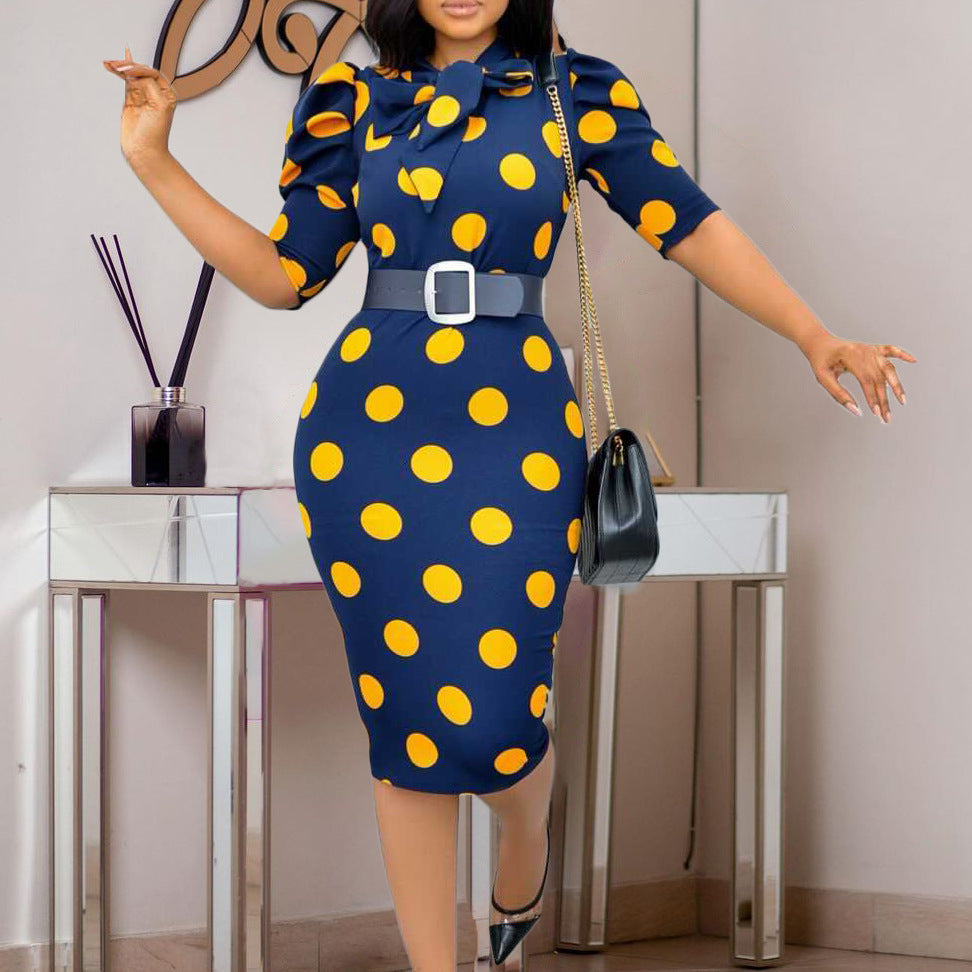 Blue and yellow 2024 polka dot dress