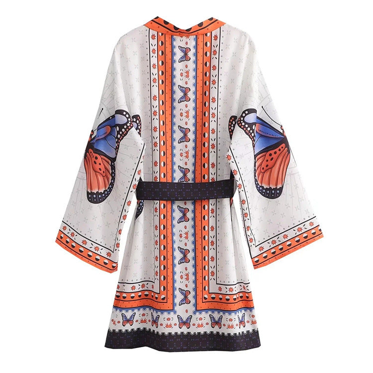 Big Butterfly Print Mini Kimono Robe