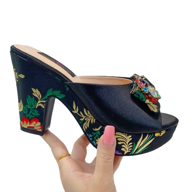 Shanghai- the Oriental Style Bejeweled and Bow Trimmed Satin Mules