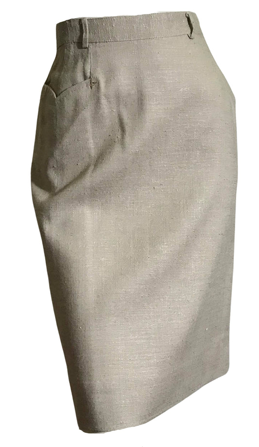 Warm Ivory Slubbed Rayon Pencil Skirt circa 1960s