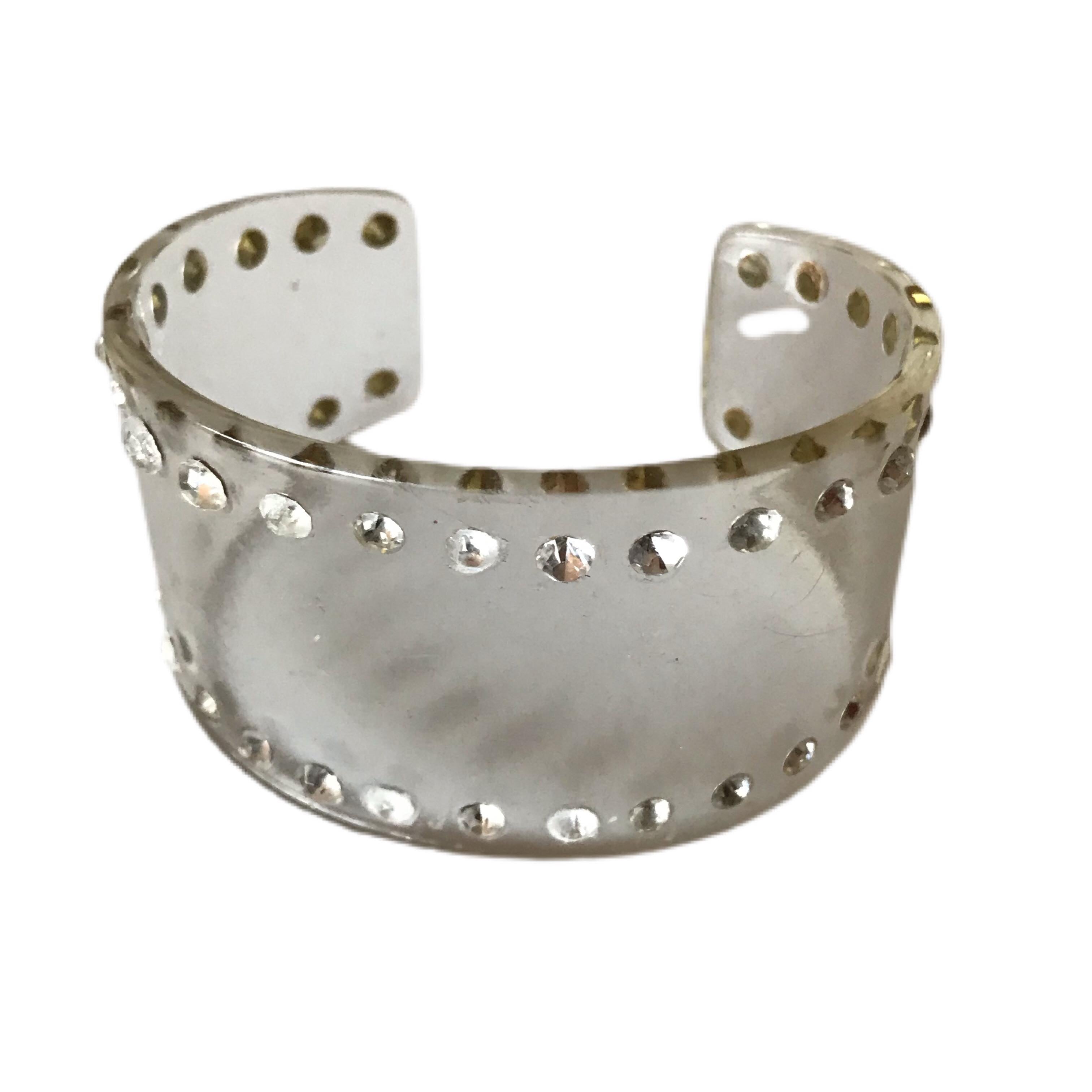 Clear Lucite Bangle Bracelet with Rhinestones circa 1960s