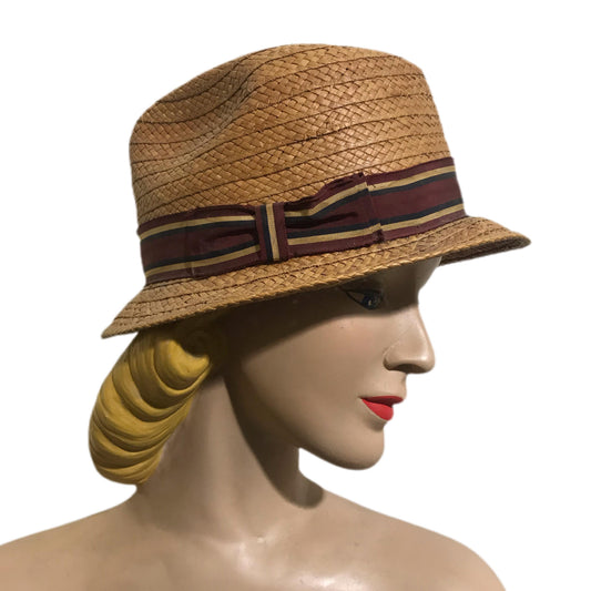 Braided Straw Summer Fedora Hat circa 1960s
