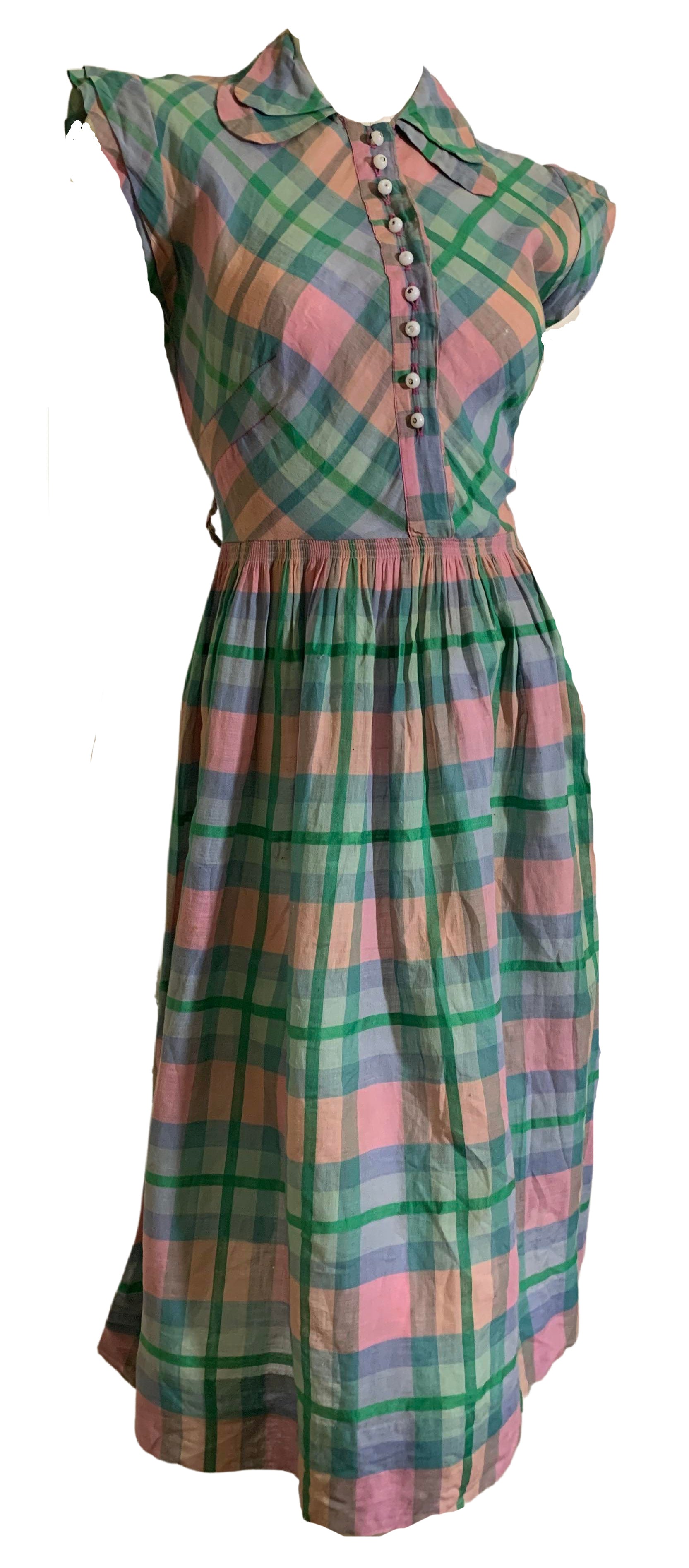 Darling Pastel Plaid Voile Cotton Day Dress circa 1940s Dorothea's Closet Vintage Darling Pastel Plaid Voile Cotton Day Dress circa 1940s Dorothea's Closet Vintage