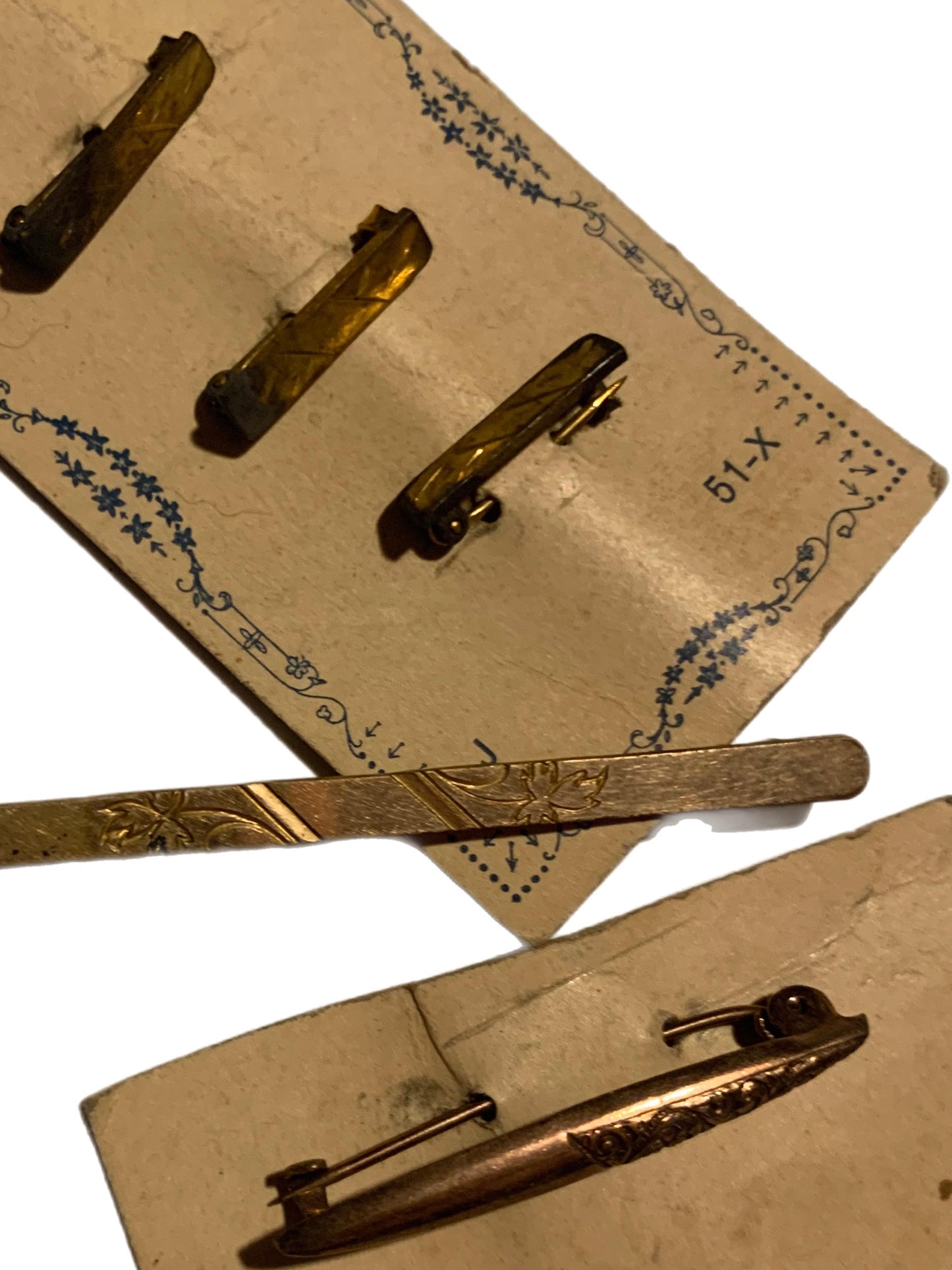 Lot Five etched Gold Sash Bar Pins circa Late 1800s